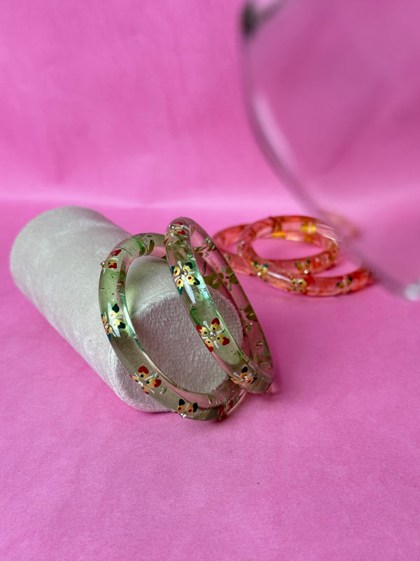 Handcrafted Transparent Floral Resin Bangles