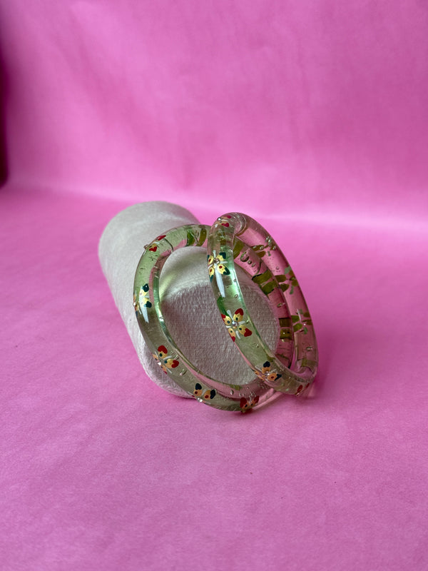 Handcrafted Transparent Floral Resin Bangles