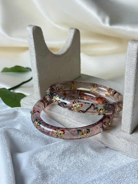 Handcrafted Transparent Floral Resin Bangles