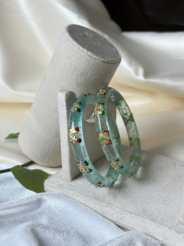 Handcrafted Transparent Floral Resin Bangles