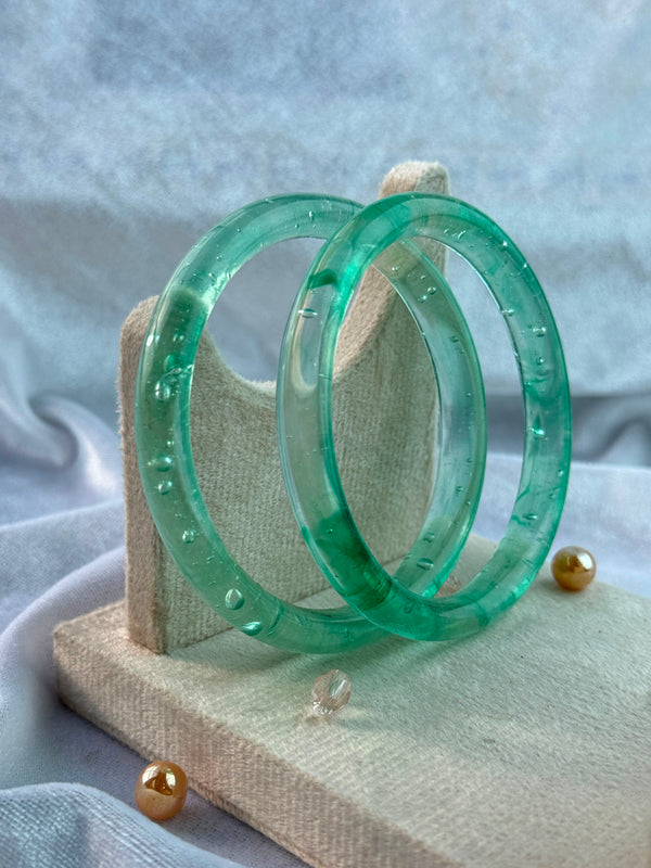 Handcrafted Mint Green Bubble Resin Bangles Set View 1