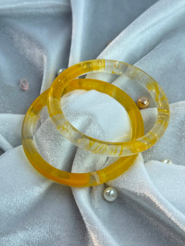 Handcrafted Sun Yellow Bubble Resin Bangles Set View 3