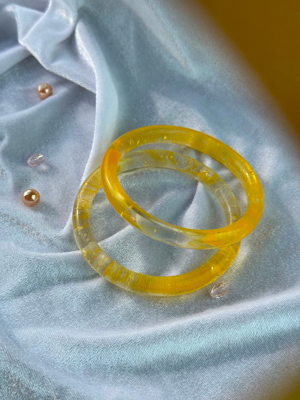 Handcrafted Sun Yellow Bubble Resin Bangles Set View 6