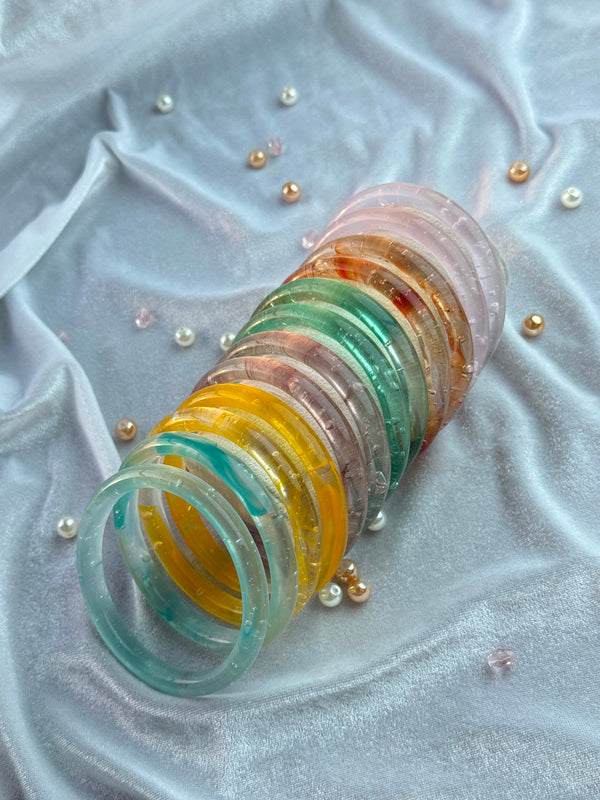 Handcrafted Rose Pink Bubble Resin Bangles Set View 7