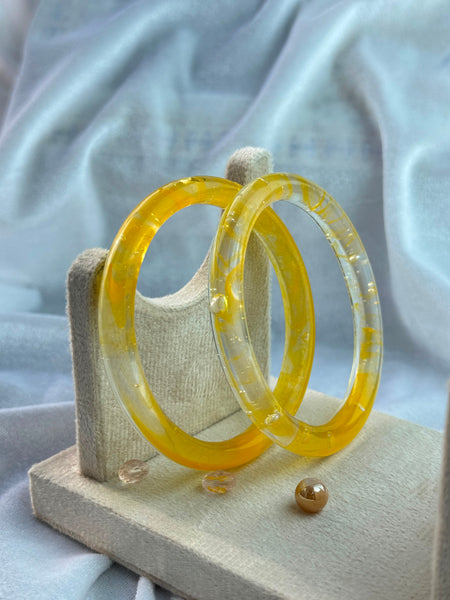 Handcrafted Sun Yellow Bubble Resin Bangles Set View 2
