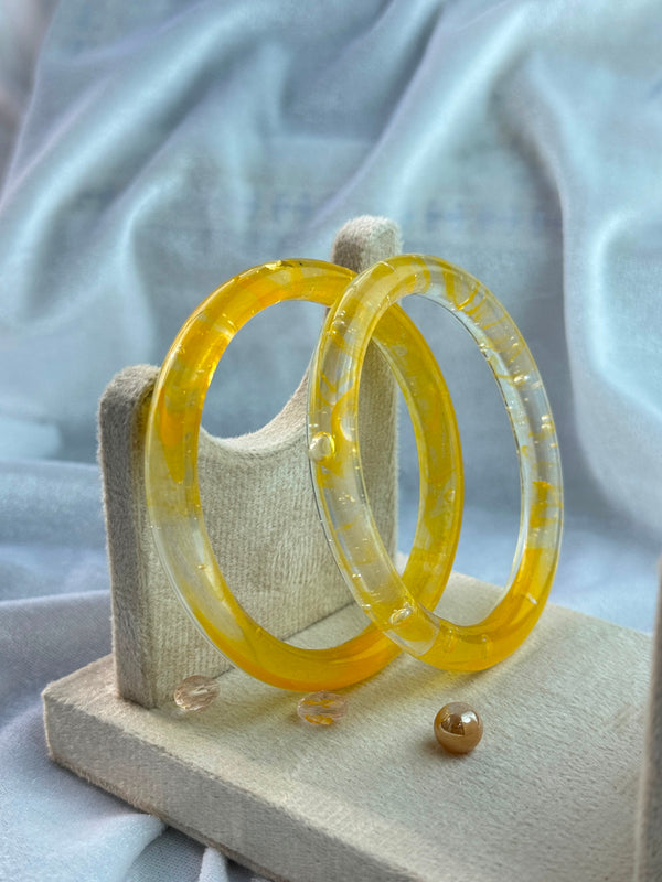 Handcrafted Sun Yellow Bubble Resin Bangles Set View 2