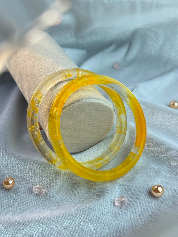 Handcrafted Sun Yellow Bubble Resin Bangles Set View 4