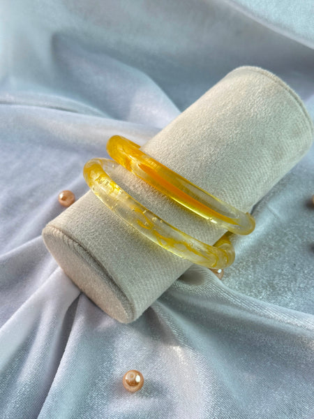 Handcrafted Sun Yellow Bubble Resin Bangles Set View 1